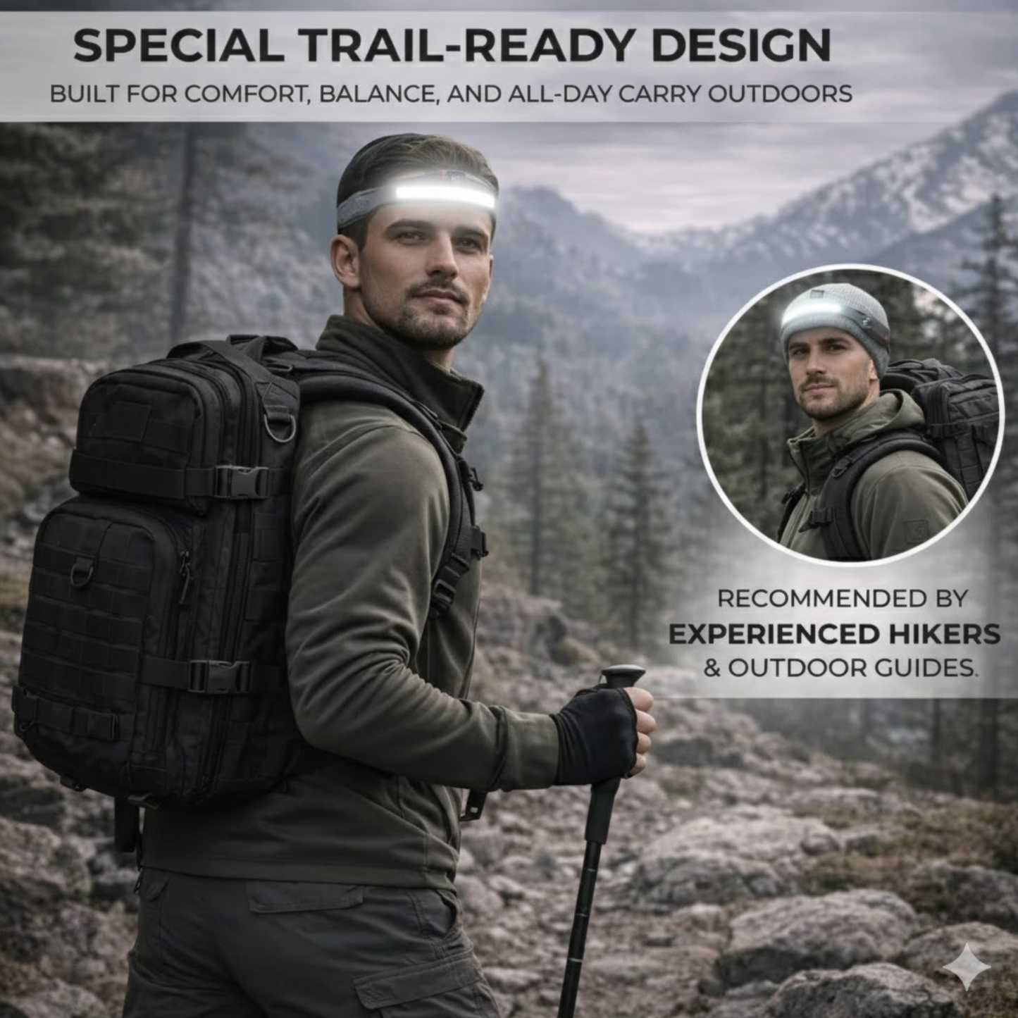 Hike Balance MaxBeam Outdoor Head Lamp – Rechargeable Hiking & Camping Light (Unisex)